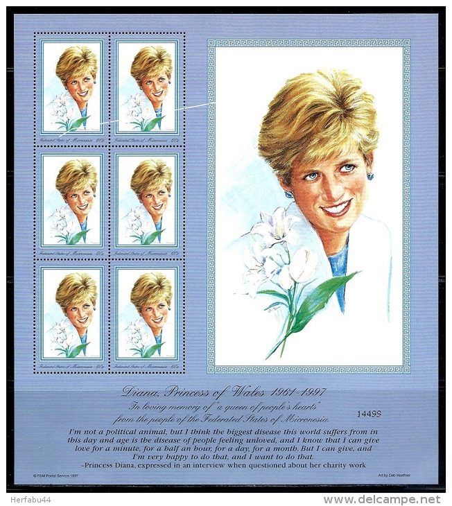 Micronesia     "Princess Diana"     Set & Sheet Of 6     SC# 273   MNH - Micronesia