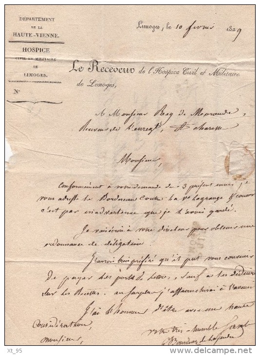 Limoges - 81 - Haute Vienne - Port Paye - 11 Fev 1829 - Courrier De L Hospice Civile Militaire - 1801-1848: Précurseurs XIX