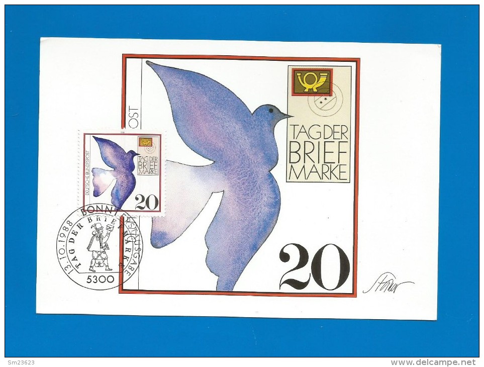 BRD 1988  Mi.Nr. 1388 , Tag Der Briefmarke - Maximum Card - Erstausgabetag  Bonn 13.10.1988 - 1981-2000