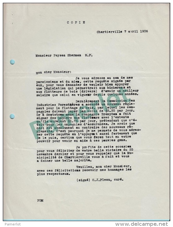 Petition Pour Meilleur Salaire  Au Drivers" Draveurs" Par Le Curé Pleau Avec Le Nom Des Signataires 2 Scans - Documents Historiques