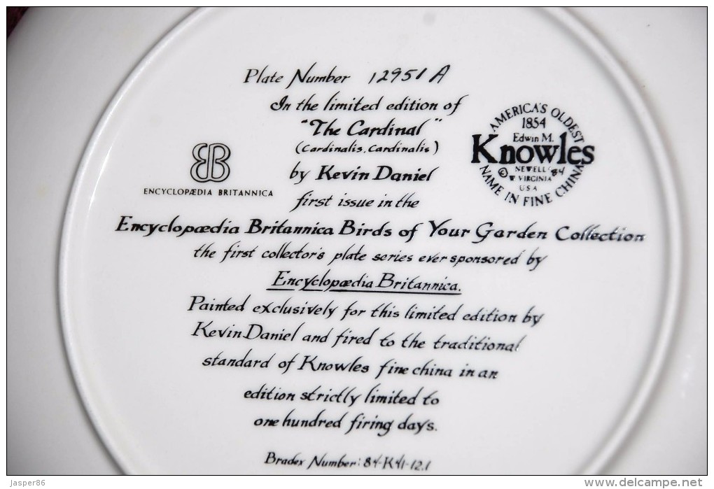 Birds, The Cardinal - KNOWLES Collectible PLATE By Kevin Daniel P51 - Other & Unclassified