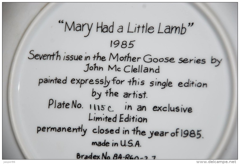 Mary Had A Little Lamb - RECO Collectible PLATE By John McClelland GIRL P68 - Autres & Non Classés