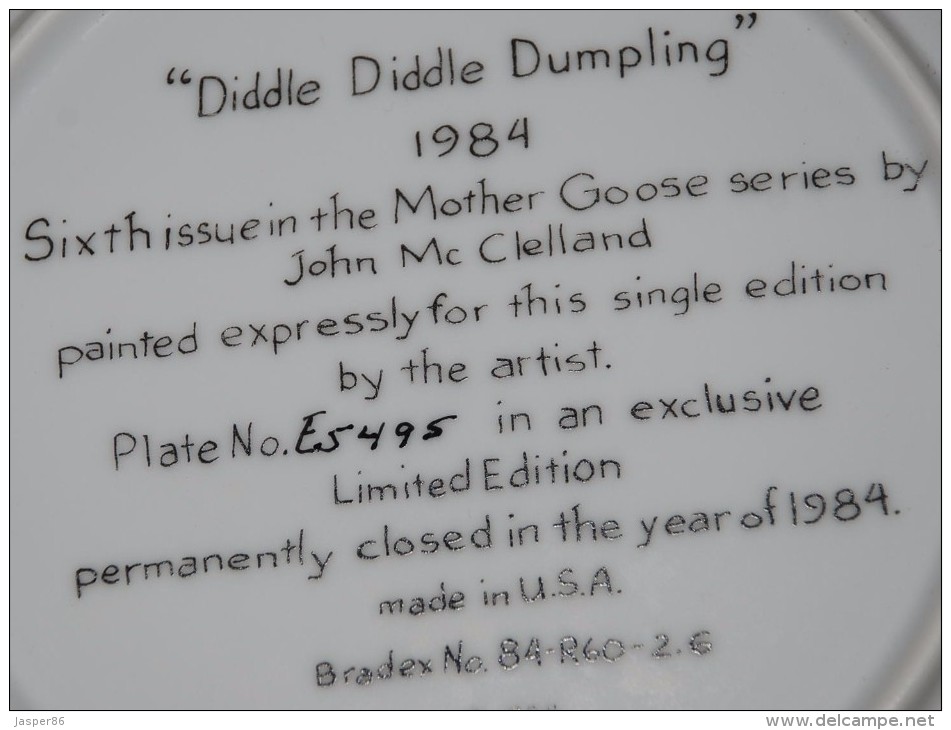 Diddle Dumpling RECO Collectible PLATE, Little Boy P41 - Autres & Non Classés