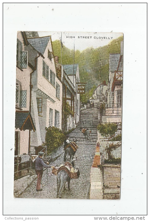 G-I-E , Cp, Angleterre , CLOVELLY  , ANIMAUX , ÂNE , High Street , Ed : Valentine's Valesque Series , Voyagée 1928 - Clovelly