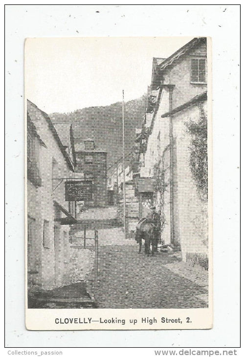 G-I-E , Cp ,  Angleterre , CLOVELLY  , ANIMAUX , ÂNE , Looking Up High Street , 2 , Ed : Burrow   , Vierge - Clovelly