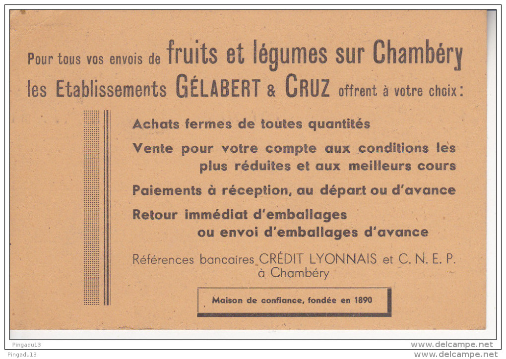 Carte Publicitaire Publicité Gélabert Cruz Fruits Primeurs Légumes Chambéry 5 Rue Maistre Affranchissement Pétain 3.0.43 - Chambery