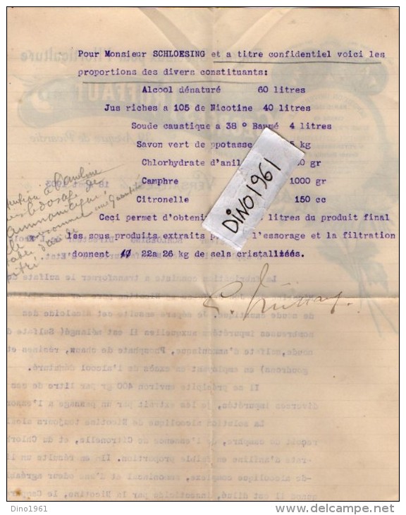 VP3512 - Lettre De Mr George TRUFFAUT à VERSAILLES à SCHLOESING De PARIS Concernant La Transformation Des Jus De Tabac - Documents