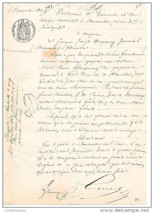 CONSENTEMENT   De  1863  -  à  CHARLEVILLE   - Ardennes ( 08 ) - Cachets Généralité