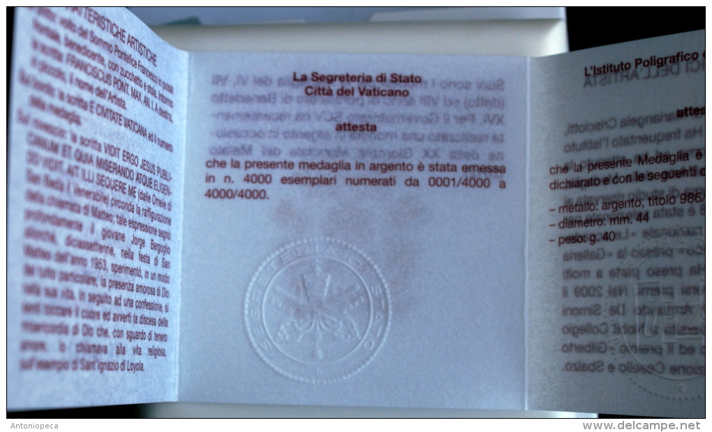 VATICAN 2013 - POPE FRANCESCO FIRST YEAR OFFICIAL SILVER MEDAILLON