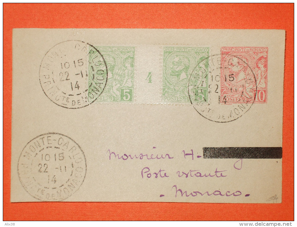 MONACO Lettre - 1914 N°22 Millésime 4 Sur Devant D´entier Coupé.  TB - Covers & Documents