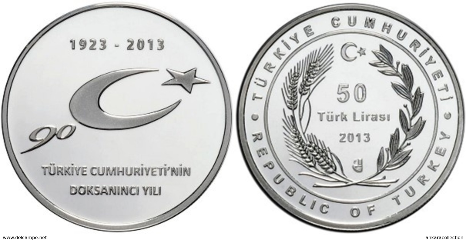 AC - 90th ANNIVERSARY OF TURKISH REPUBLIC COMMEMORATIVE SILVER COIN TURKEY 2013 PROOF UNCIRCULATED - Unclassified