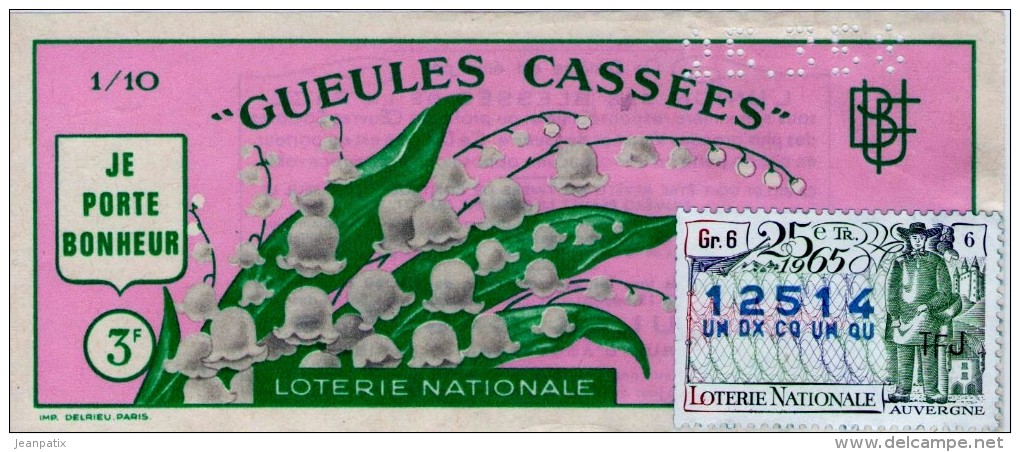 Billet De Loterie Nationale, Gueules Cassées , 1965, (timbre 1965  25ème Tranche) - Billetes De Lotería