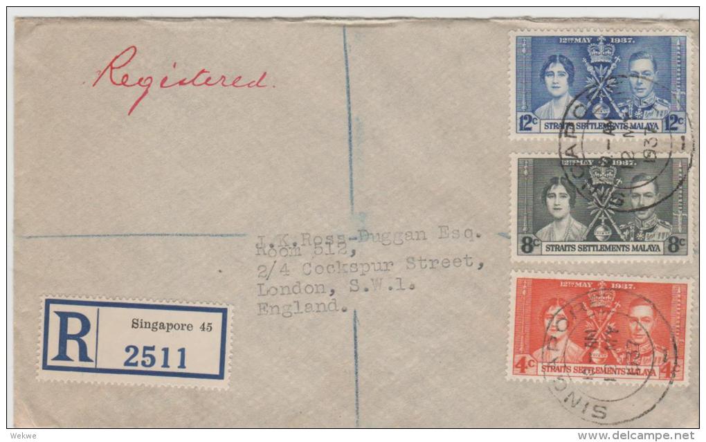 Si038 /  SINGAPUR - , Coronation, Per Einschreiben UK - Singapour (...-1959)