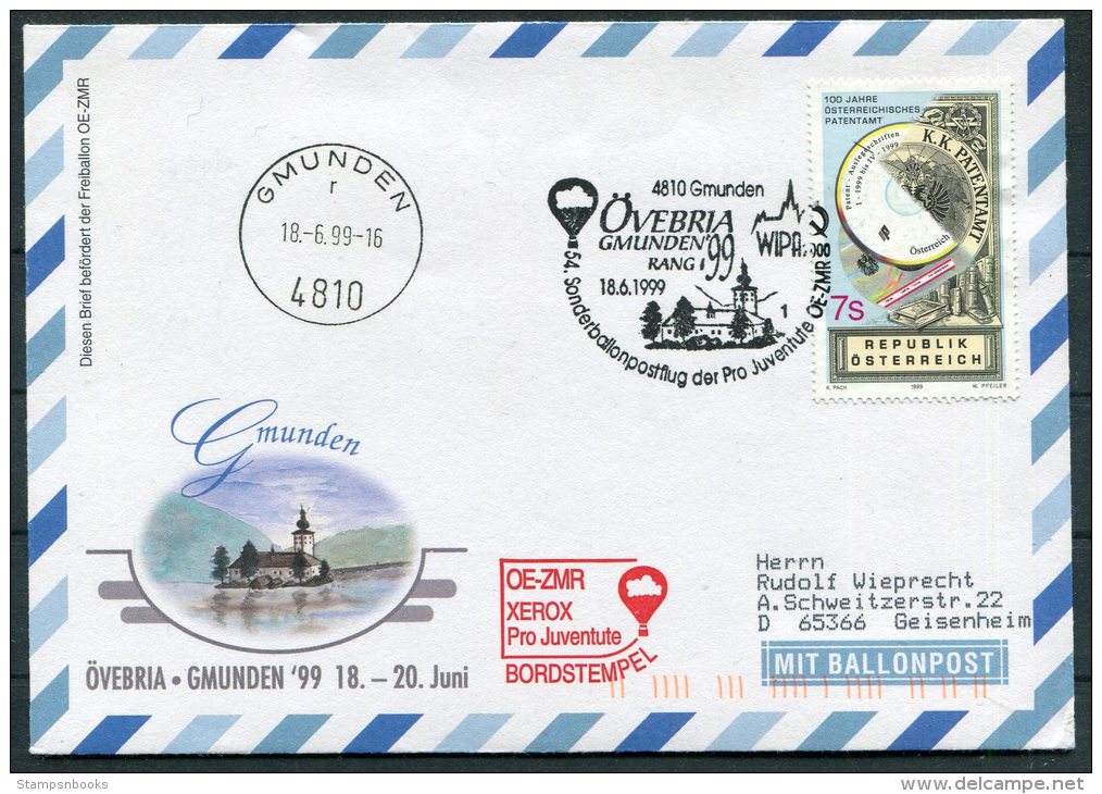 1999 Austria Ballonpost Pro Juventute Sonderballonpost 54 Charity Flight Cover / Gmunden Ovebria WIPA - Other (Air)