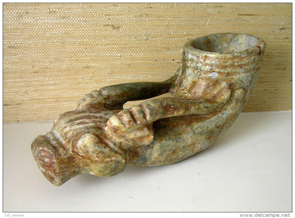 ANCIENT CHINESE JADE CARVED HORN CUP/ RHYTON - Archaeology