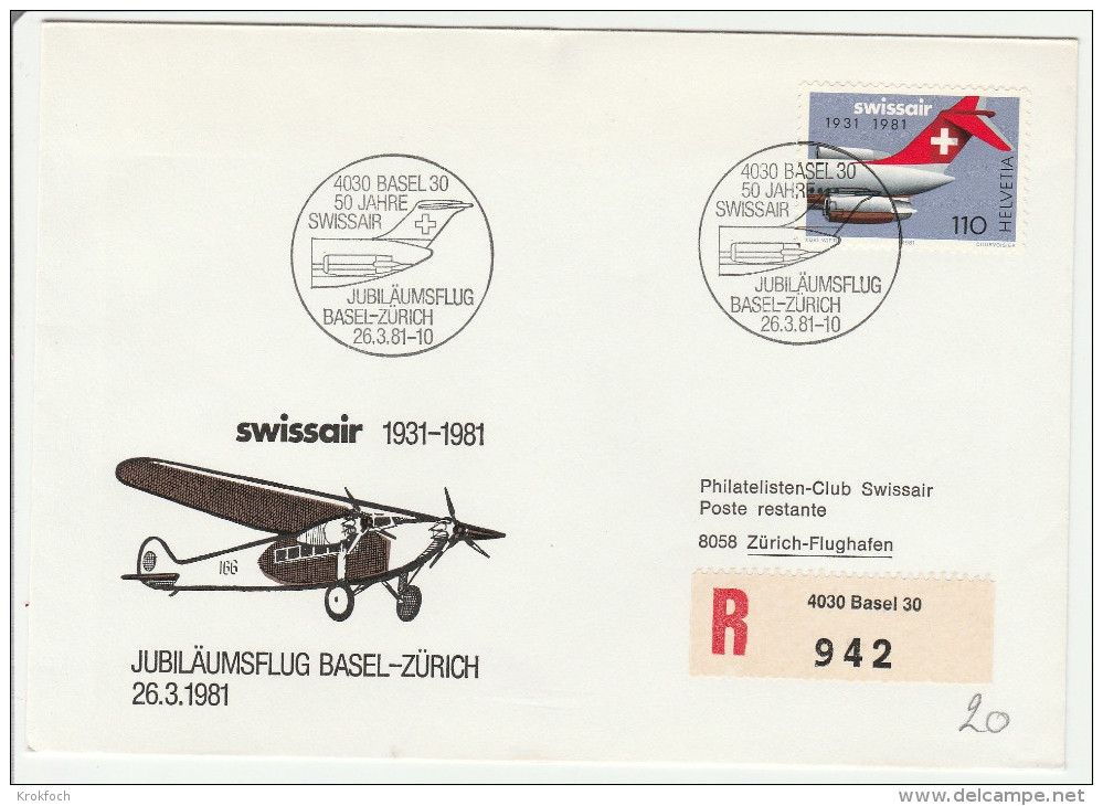 Basel Zurich 1981 - 50 Jahre Swissair - Jubilaumsflug - Erst- U. Sonderflugbriefe