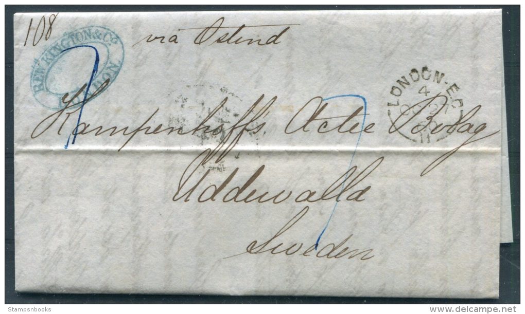 1860 GB London Stampless Entire - Uddevalla, Sweden Via Ostend /Hamburg K.S.P.A.(D) - Other & Unclassified