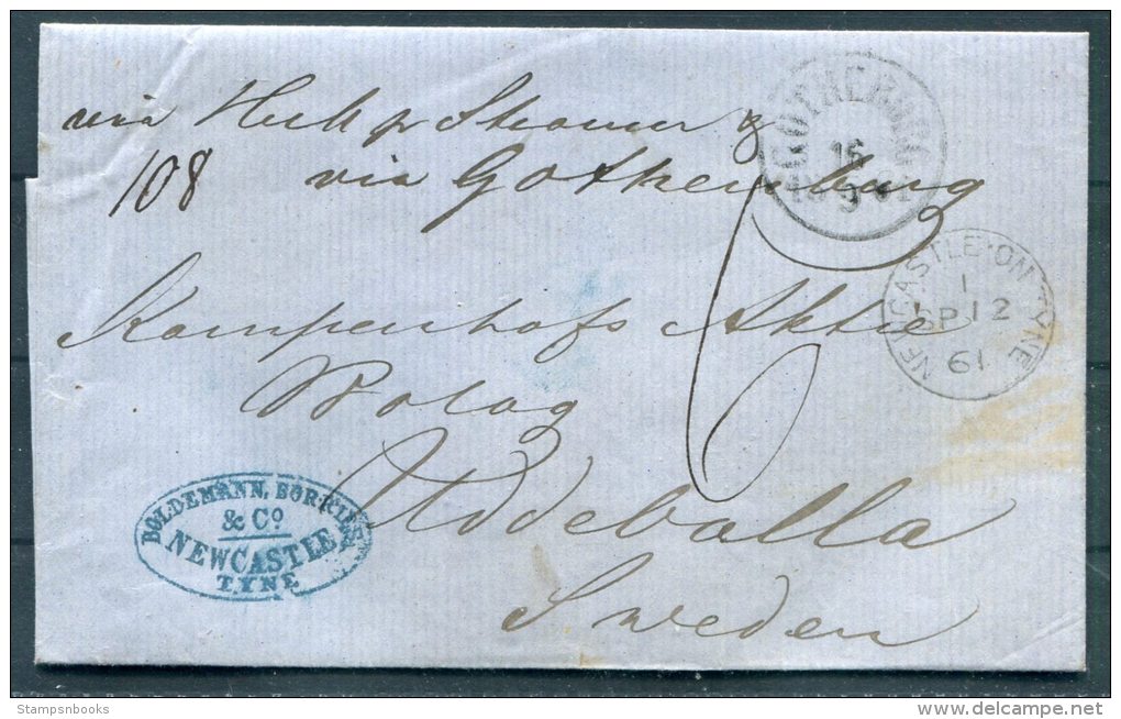 1861 GB London Newcastle On Tyne Stampless Wrapper - Uddevalla, Sweden Via Hull, Goteborg / Gotheborg - Other & Unclassified