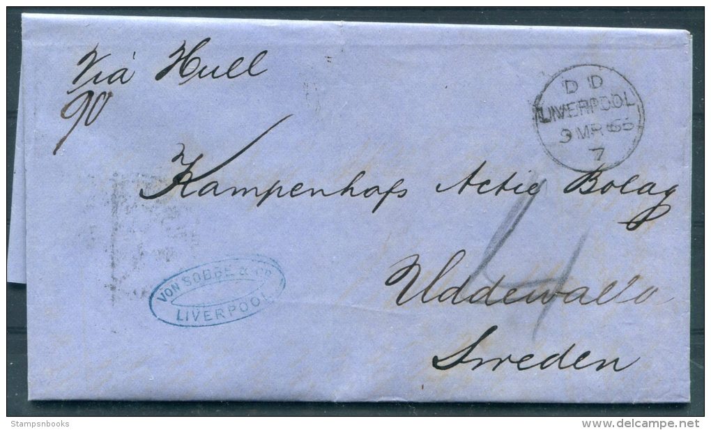 1866 GB Liverpool Stampless Entire - Uddevalla, Sweden Via Hull, Goteborg - Other & Unclassified