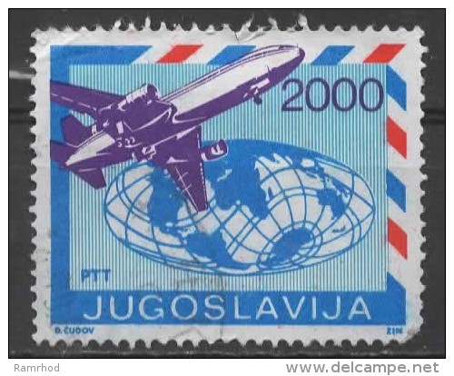 YUGOSLAVIA 1988 Air. Douglas DC-10 Jetliner And Globe - 2000d. - Multicoloured  FU - Luftpost