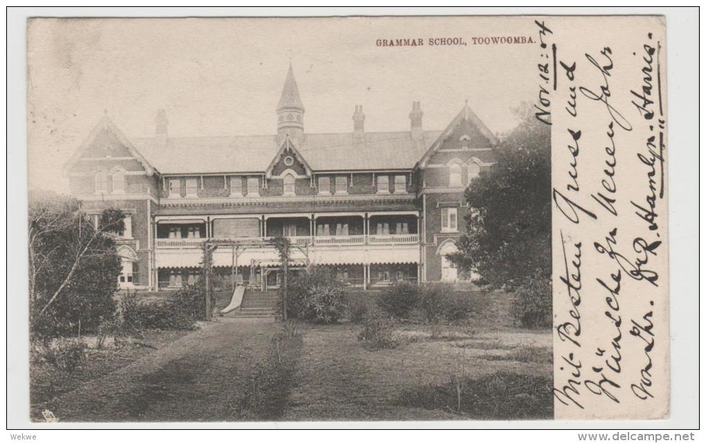 Qld019 / Picture Card Toowoomba Grammar School, Re-directed Twice 1904 - Brieven En Documenten