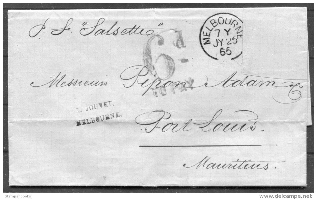 1865 Australia Victoria Melbourne Jouvet Entire 6d TO PAY Postage Due Taxe - Mauritius - Covers & Documents