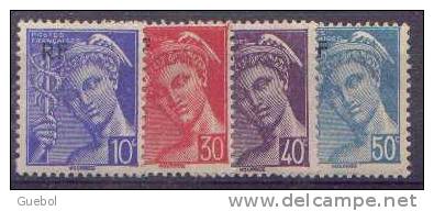 France Mercure N°  657 + 658 + 659 Et  660 ** Les 10, 30, 40, Et 50 Centimes Surchargés RF - 1938-42 Mercure