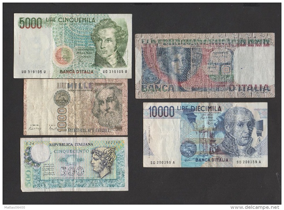 Italie- Lot De 5 Billets ( 500,1000,5000,10 Et 50000 Lires   ) Bon état,  Circulés   Voir Scans - Sonstige & Ohne Zuordnung