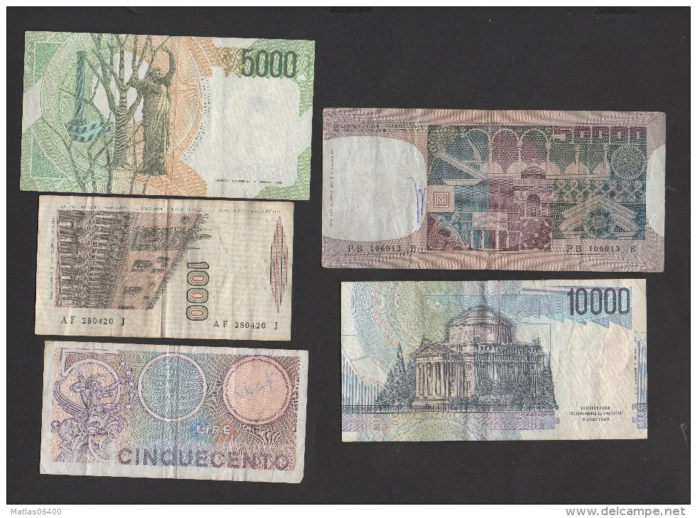 Italie- Lot De 5 Billets ( 500,1000,5000,10 Et 50000 Lires   ) Bon état,  Circulés   Voir Scans - Altri & Non Classificati