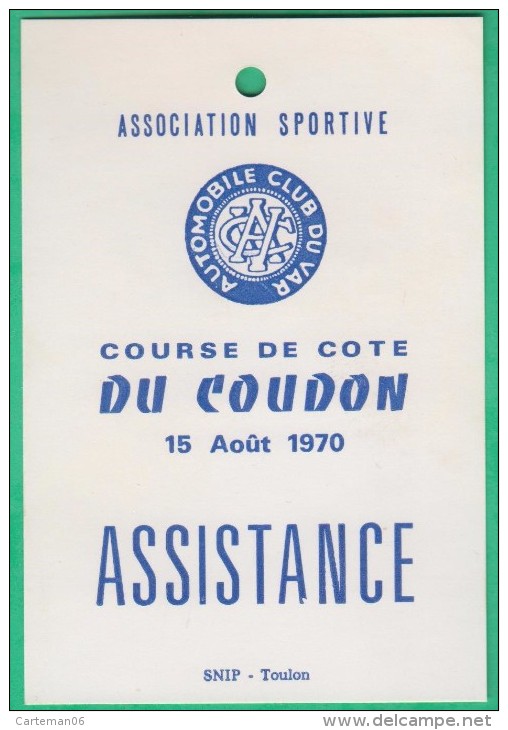 Automobile - Carte Assistance  - Automobile Club Du Var - Course De Cote Du Coudon (Toulon) - Automobile - F1