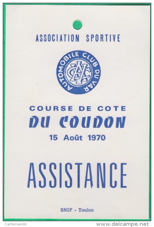 Automobile - Carte Assistance  - Automobile Club Du Var - Course De Cote Du Coudon (Toulon) - Autosport - F1