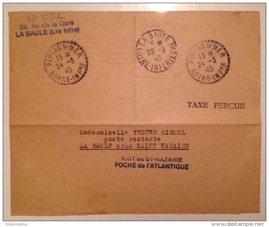 2nde Guerre Mondiale 39/45 Poche St Saint Nazaire De L´atlantique Machine Affranchir Chantiers De Penhoët Pénure Timbre - Documents Historiques