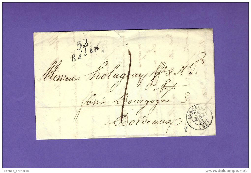 LETTRE Par LESCURE MAITRE DE FORGES LUGOS GIRONDE  Avec Cursive "32 Belin" 1841 à HOLAGRAY ET FESTUGIER BORDEAUX B.E. - 1800 – 1899