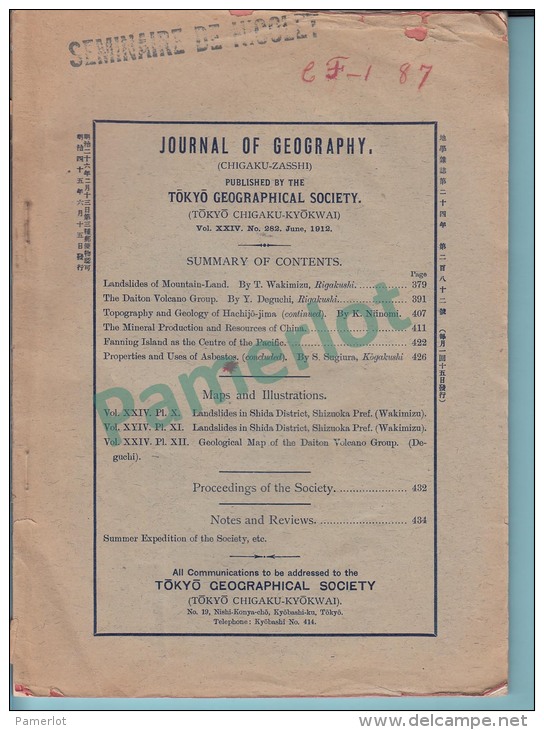 Tokyo ,Journal Of Geography  1912.  With A Geological Map Of The Daiton Volcano Group Quite All In Japanese - Ontwikkeling