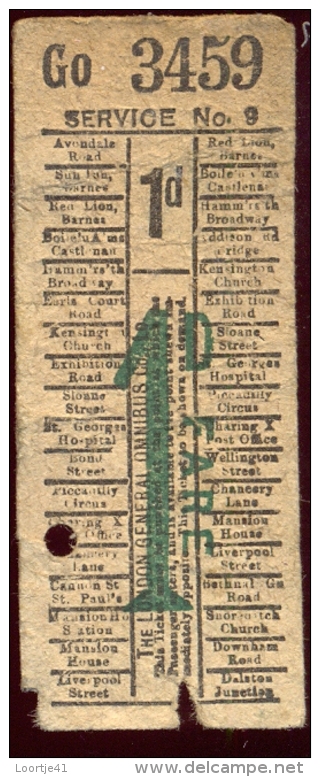 Vervoerbewijs - Biljet - Ticket - London General Omnibus C° - Europa