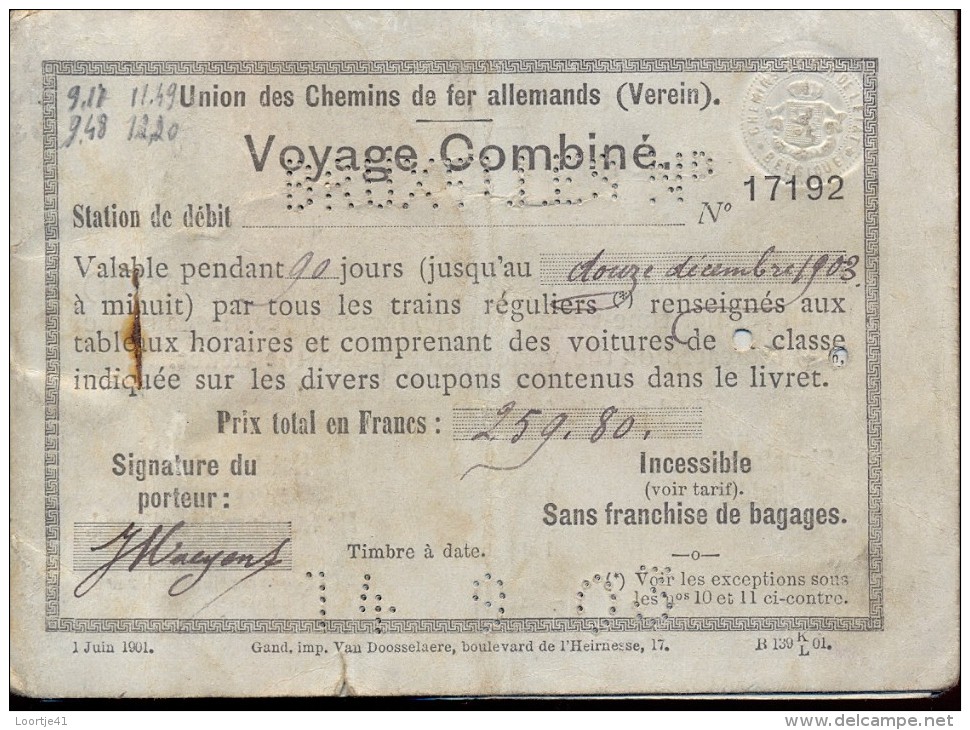 Chemins De Fer Allemands Verein - Omslag Carnet Zonder Biljetten - Voyage Combiné 1903 - Europe