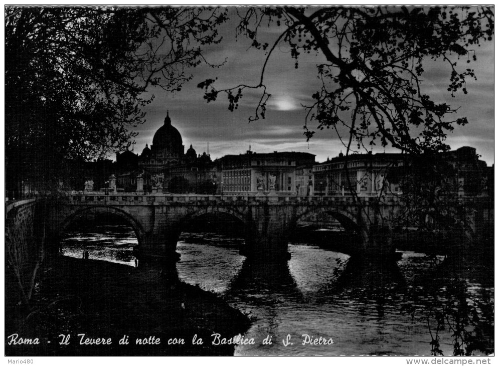 ROMA  IL TEVERE DI NOTTE CO LA BASILICA DI S. PIETRO   (VIAGGIATA)  ANNULLO+TARGHETTA  2 SCAN - Fiume Tevere