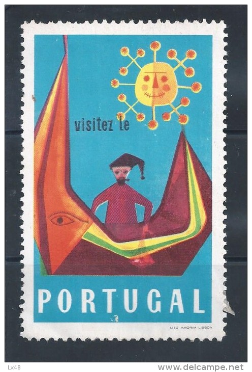 Vignette With Fishing Boat Nazaré And Aveiro. Fisherman. Network With Fish. Sol. Visit Portugal. Tourism. - Local Post Stamps
