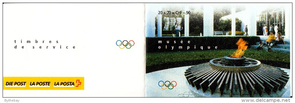 Switzerland For International Olympic Committee Booklet Scott #12O2a Pane Of 2 Hand Holding Plant - Leaves Are Rings - Booklets
