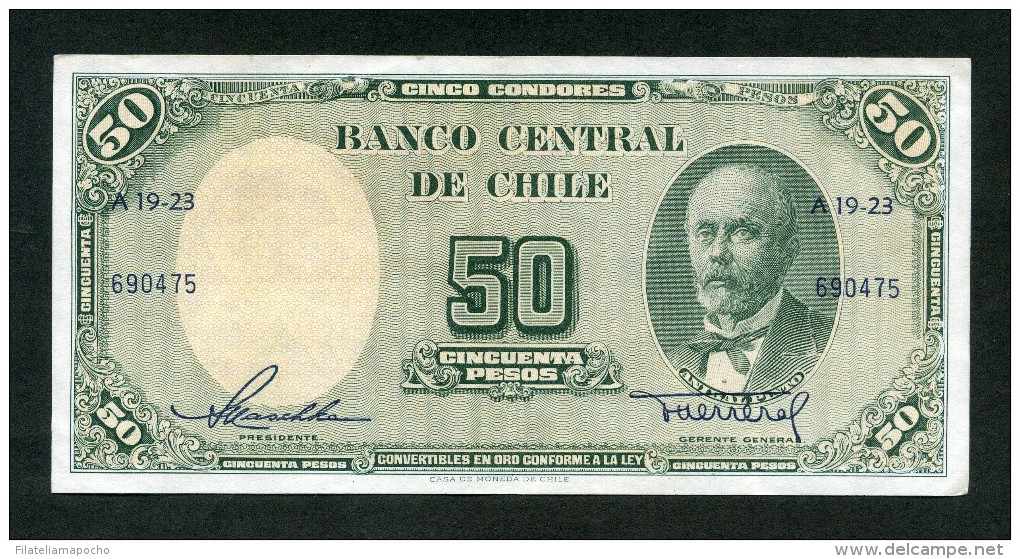 CHILE BILLETES: 50 PESOS 1958-1959: REVERSO MODIFICADO - Chile