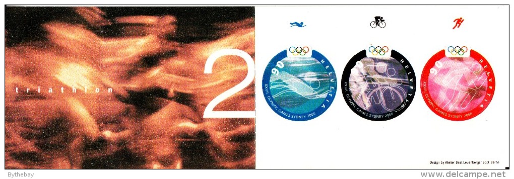 Switzerland Booklet Scott #1086a Pane Of 3 Swimming, Cycling, Running - 2000 Summer Olympics Sydney - Booklets