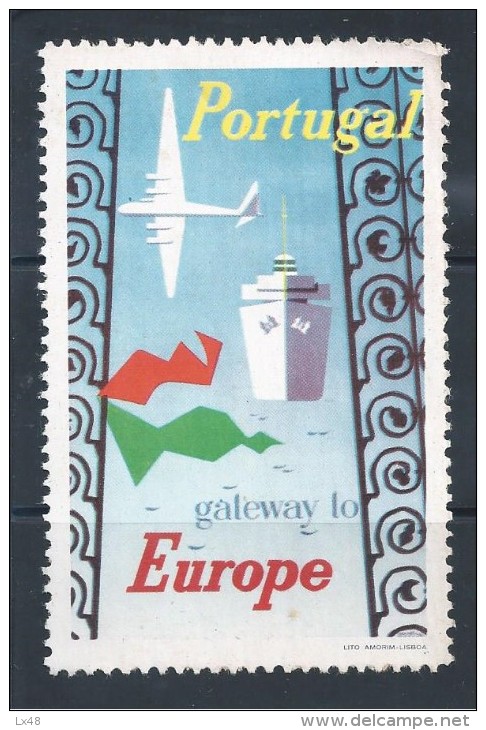 Vignette Portugal Gateway To Europe. TAP. Airplane. Boat. Cruise. Crafts. Tourism. - Local Post Stamps