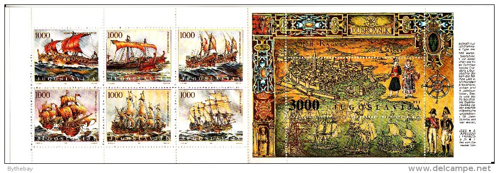Yugoslavia Booklet Scott #1966-#1967 Golden Age Of Sailing Ships: Ships Of The Adriatic Block Of 6 Se-tenant With Sheet - Libretti