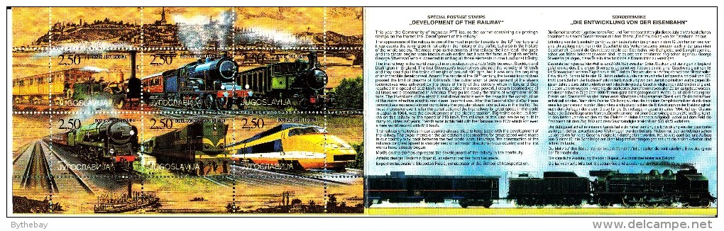 Yugoslavia Booklet Scott #2420 Block Of 6 Development Of The Railway Showing Different Trains From1847 To 1990 - Markenheftchen