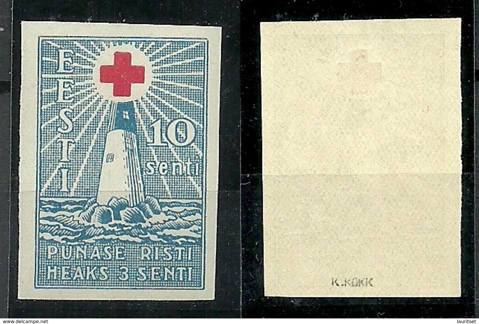 Estonia 1931 Red Cross Michel 92 U Official Imperforated Proof Probedruck Signed K. Kokk MNH - Estland