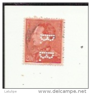 Timbre 20 Fr -Leopold III_Perforé ( B  B )  Bon Etat 1942 - 1934-51