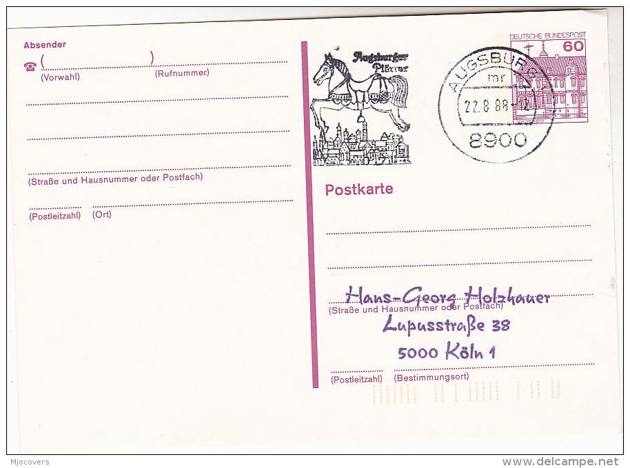1988 Augsburg GERMANY Postal STATIONERY Illus SLOGAN Pmk CARNIVAL EVENT CAROUSEL HORSE Card Cover - Karnaval