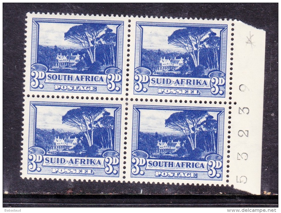 South Africa,1951, 3d L Blue, Groote Schuur. Block Of 4,  Selvedge + Part  Sheet No,  MH * - Unused Stamps