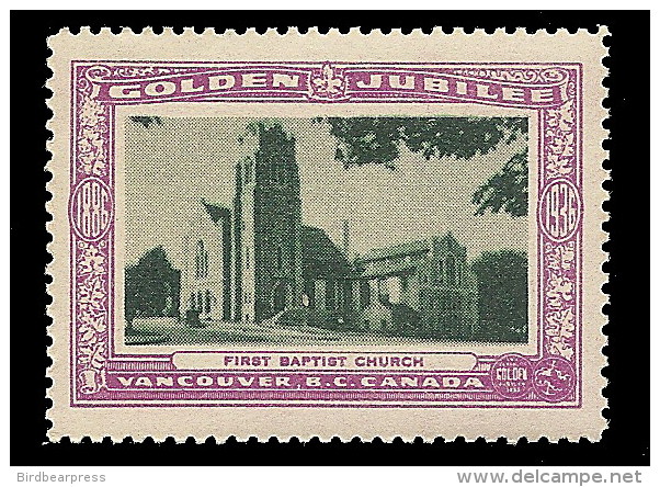 B04-41 CANADA Vancouver Golden Jubilee 1936 MNH 20 First Baptist Church - Local, Strike, Seals & Cinderellas