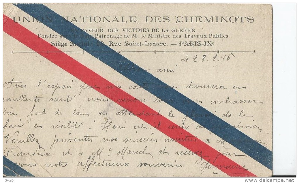 Union Nationale Des Cheminots  CPA 1916 - Sindacati